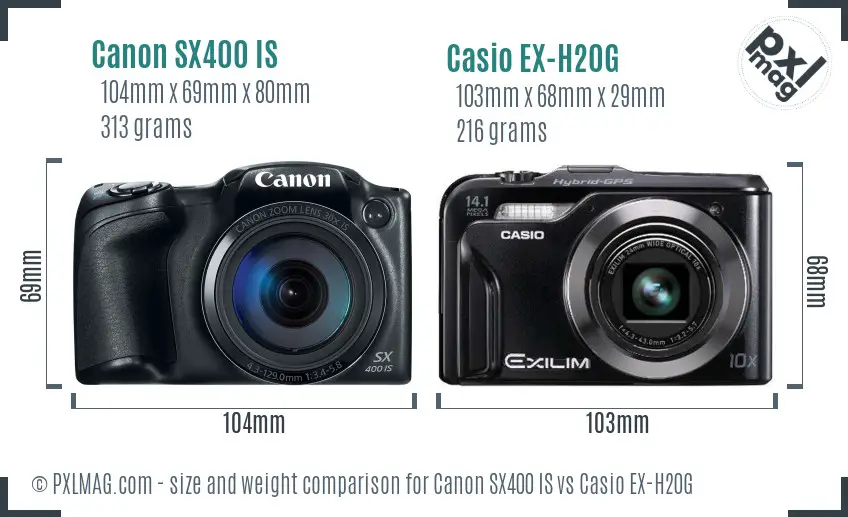 Canon SX400 IS vs Casio EX-H20G size comparison