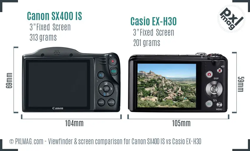 Canon SX400 IS vs Casio EX-H30 Screen and Viewfinder comparison