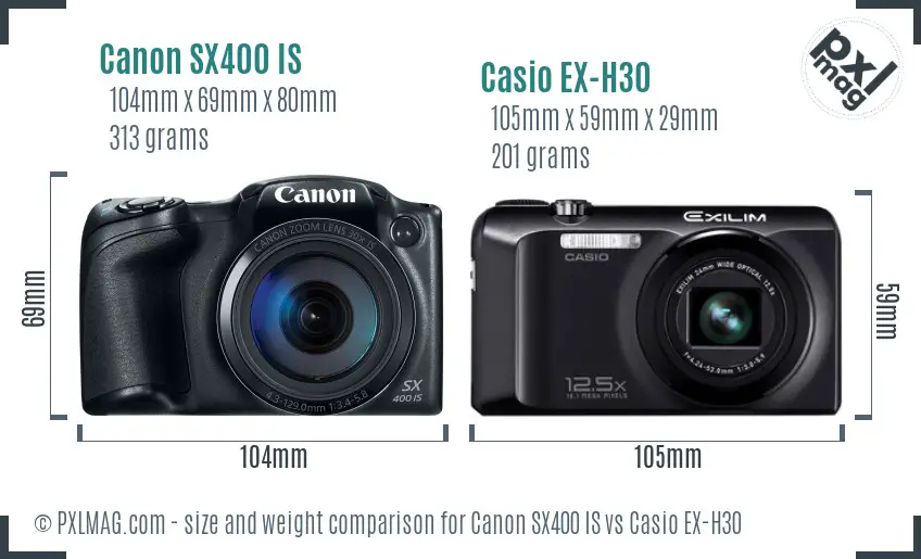 Canon SX400 IS vs Casio EX-H30 size comparison