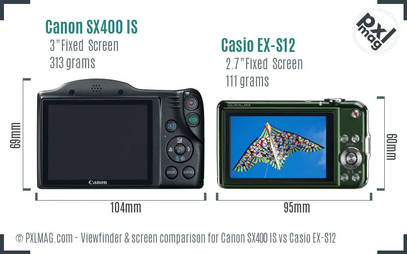 Canon SX400 IS vs Casio EX-S12 Screen and Viewfinder comparison