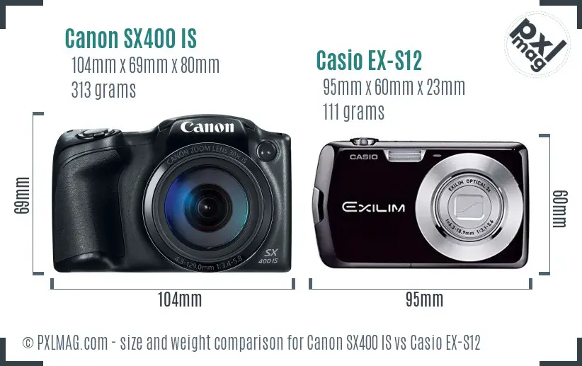 Canon SX400 IS vs Casio EX-S12 size comparison
