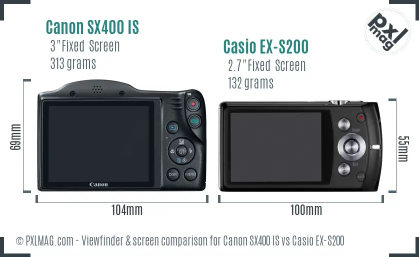 Canon SX400 IS vs Casio EX-S200 Screen and Viewfinder comparison