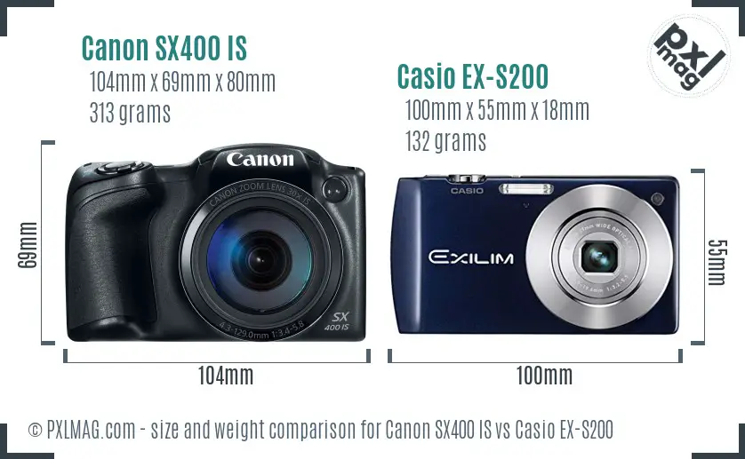 Canon SX400 IS vs Casio EX-S200 size comparison