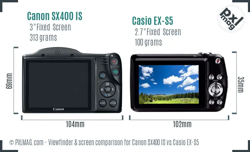 Canon SX400 IS vs Casio EX-S5 Screen and Viewfinder comparison