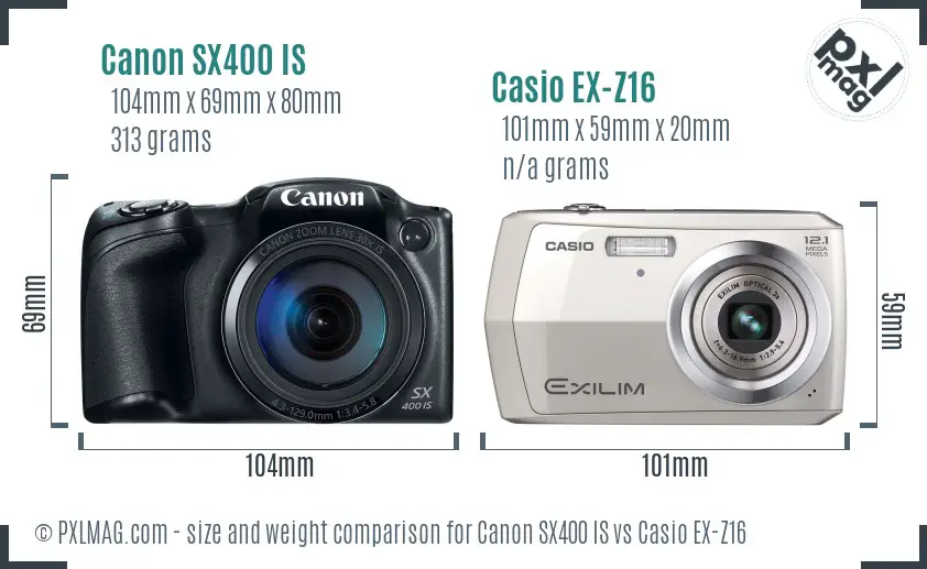 Canon SX400 IS vs Casio EX-Z16 size comparison Canon SX400 IS vs Casio EX-Z16 size comparison