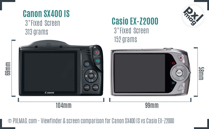 Canon SX400 IS vs Casio EX-Z2000 Screen and Viewfinder comparison