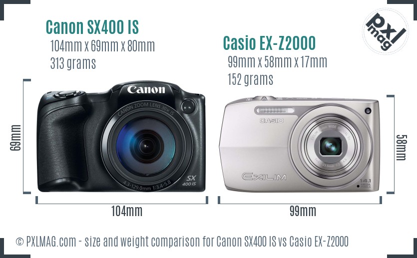 Canon SX400 IS vs Casio EX-Z2000 size comparison