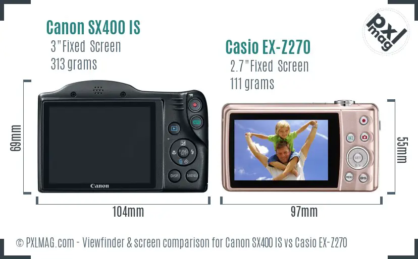 Canon SX400 IS vs Casio EX-Z270 Screen and Viewfinder comparison