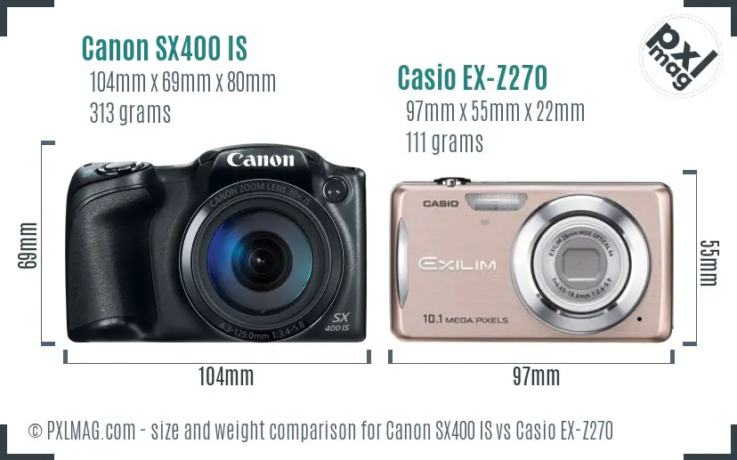 Canon SX400 IS vs Casio EX-Z270 size comparison