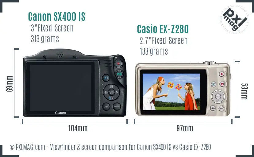 Canon SX400 IS vs Casio EX-Z280 Screen and Viewfinder comparison