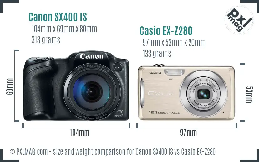 Canon SX400 IS vs Casio EX-Z280 size comparison
