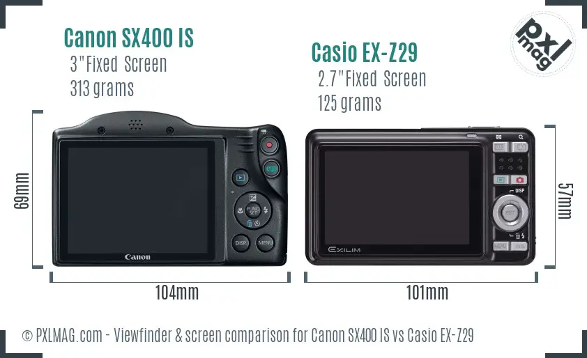 Canon SX400 IS vs Casio EX-Z29 Screen and Viewfinder comparison