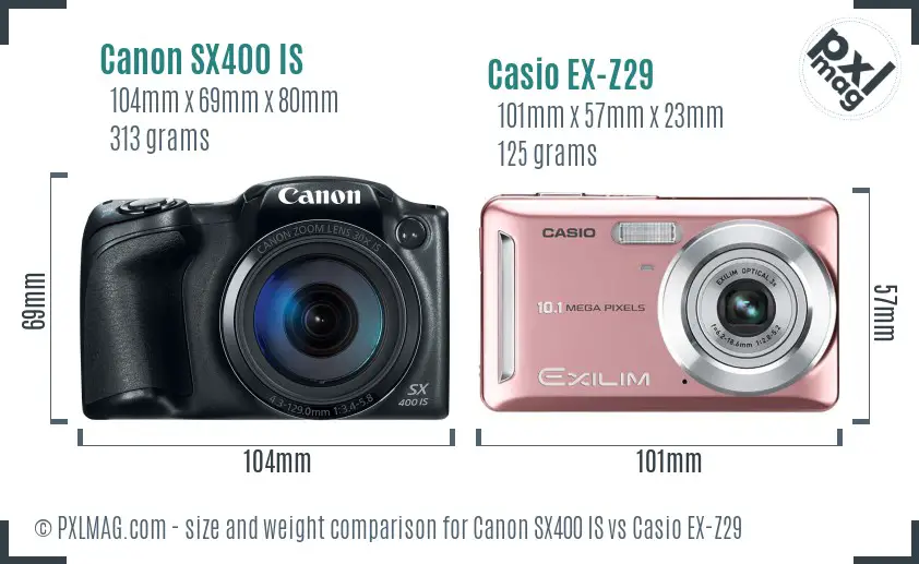 Canon SX400 IS vs Casio EX-Z29 size comparison