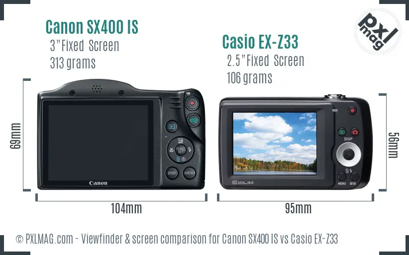 Canon SX400 IS vs Casio EX-Z33 Screen and Viewfinder comparison