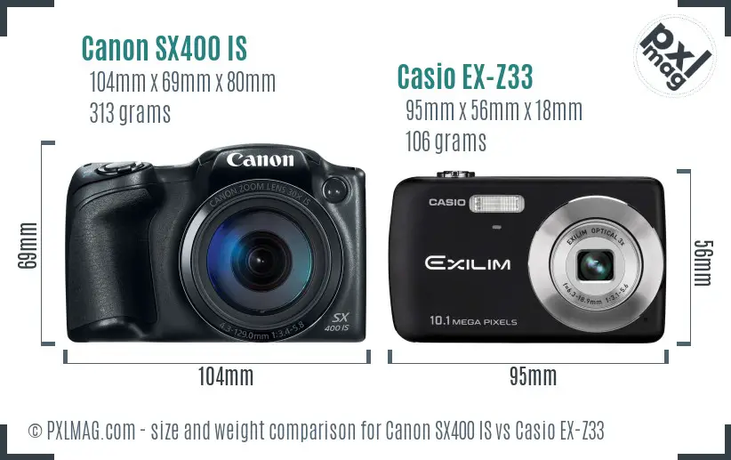 Canon SX400 IS vs Casio EX-Z33 size comparison