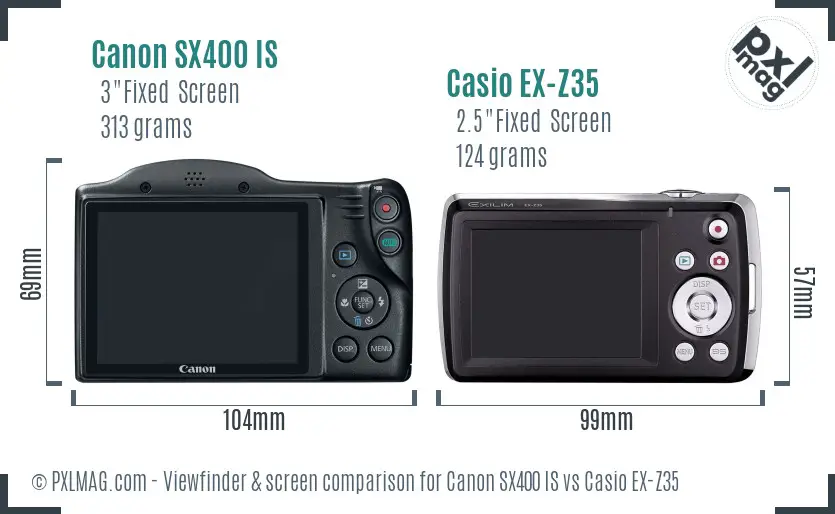 Canon SX400 IS vs Casio EX-Z35 Screen and Viewfinder comparison