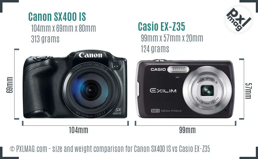 Canon SX400 IS vs Casio EX-Z35 size comparison