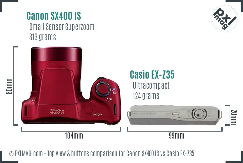 Canon SX400 IS vs Casio EX-Z35 top view buttons comparison