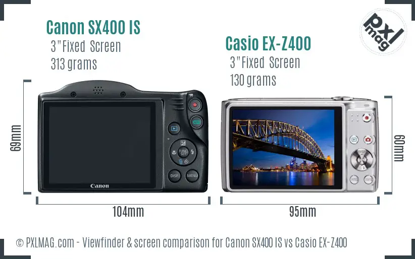 Canon SX400 IS vs Casio EX-Z400 Screen and Viewfinder comparison