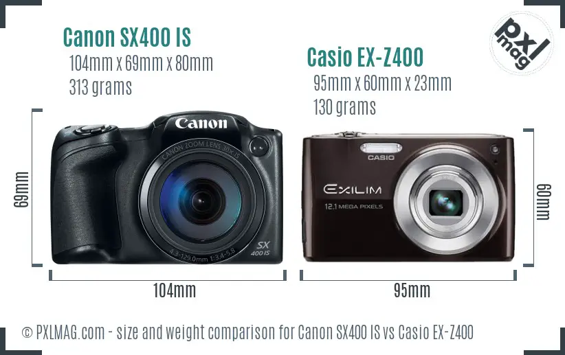 Canon SX400 IS vs Casio EX-Z400 size comparison