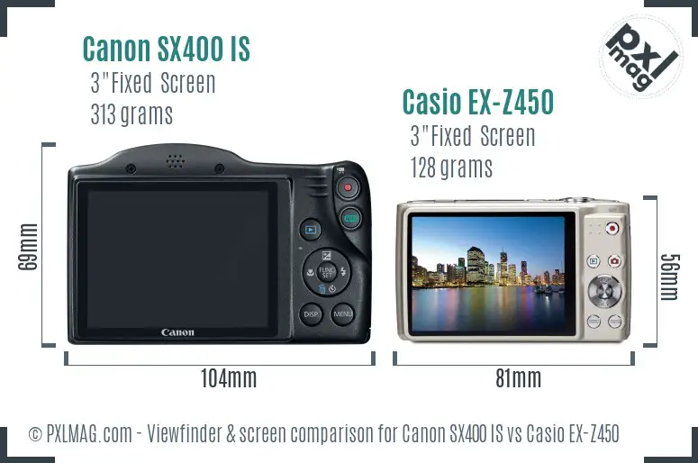 Canon SX400 IS vs Casio EX-Z450 Screen and Viewfinder comparison