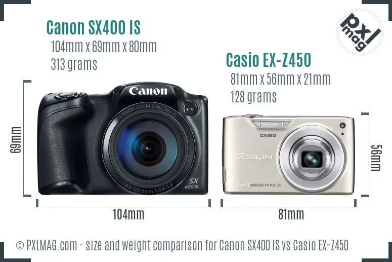 Canon SX400 IS vs Casio EX-Z450 size comparison