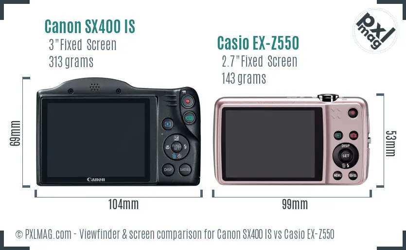 Canon SX400 IS vs Casio EX-Z550 Screen and Viewfinder comparison