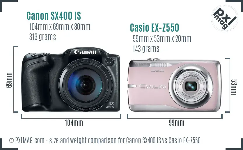 Canon SX400 IS vs Casio EX-Z550 size comparison