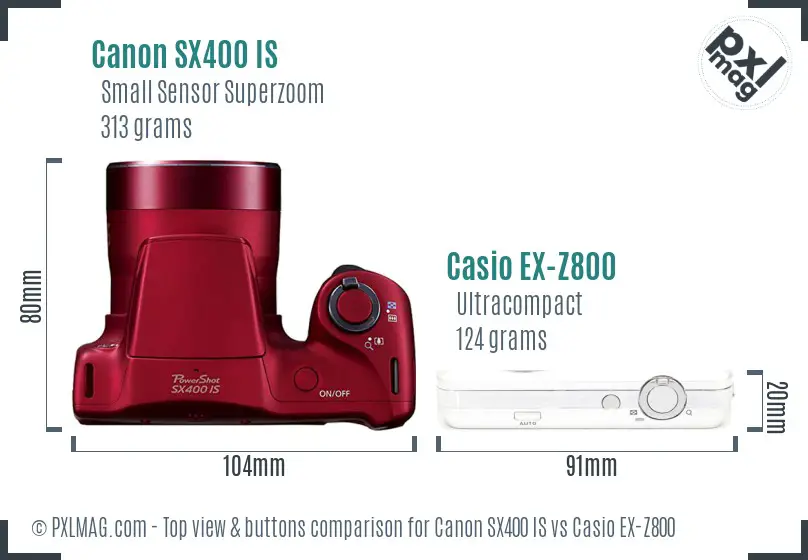 Canon SX400 IS vs Casio EX-Z800 top view buttons comparison