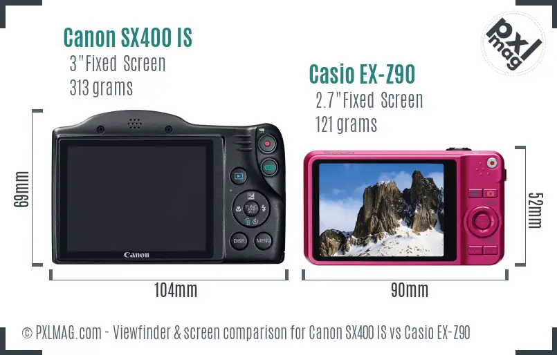 Canon SX400 IS vs Casio EX-Z90 Screen and Viewfinder comparison