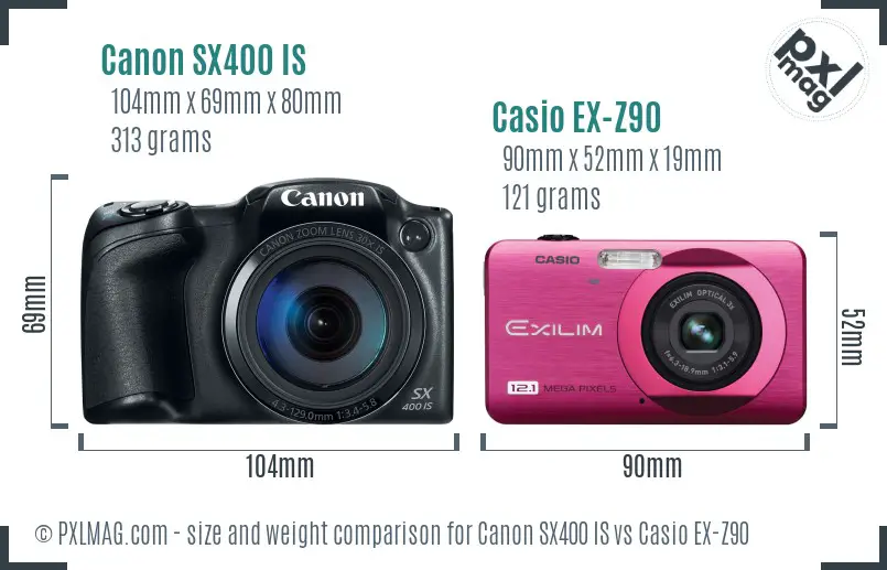 Canon SX400 IS vs Casio EX-Z90 size comparison