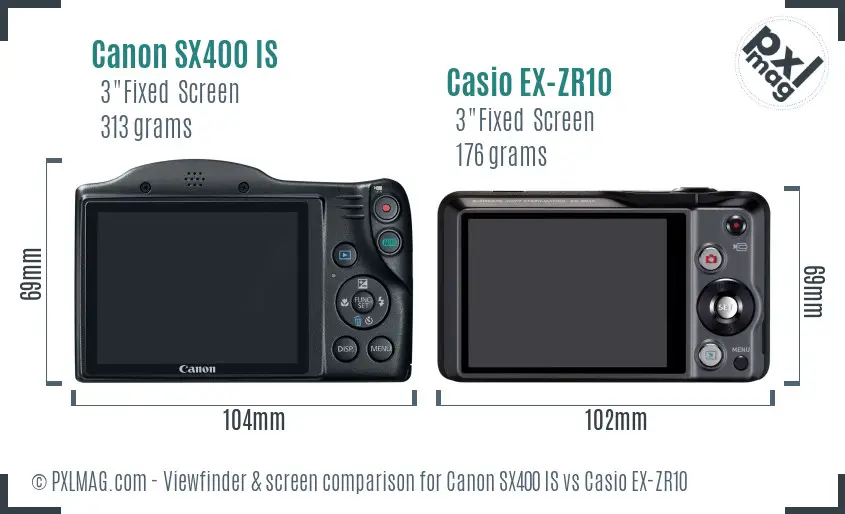 Canon SX400 IS vs Casio EX-ZR10 Screen and Viewfinder comparison