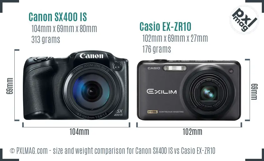 Canon SX400 IS vs Casio EX-ZR10 size comparison