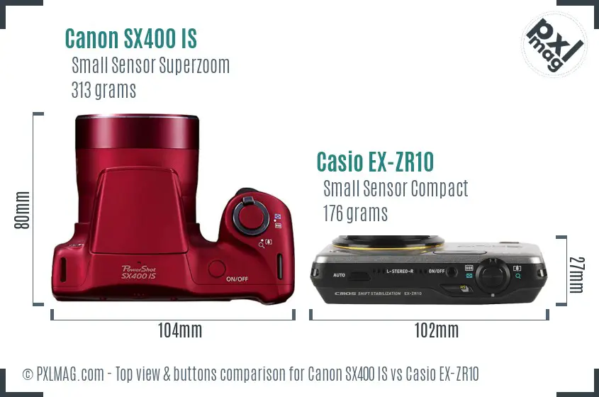 Canon SX400 IS vs Casio EX-ZR10 top view buttons comparison