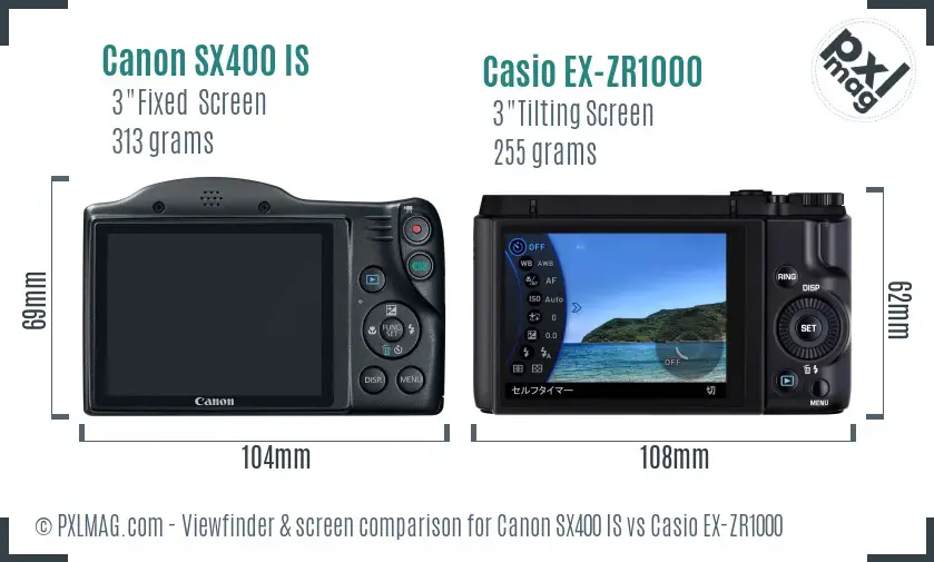 Canon SX400 IS vs Casio EX-ZR1000 Screen and Viewfinder comparison