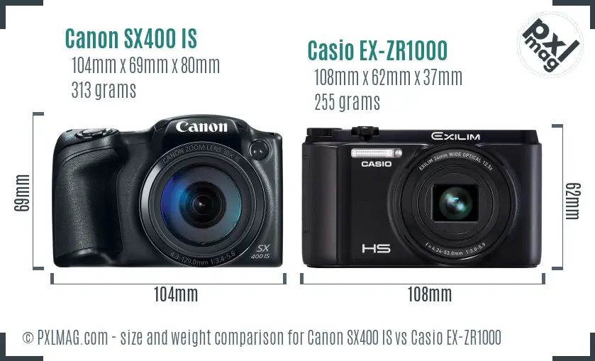 Canon SX400 IS vs Casio EX-ZR1000 size comparison