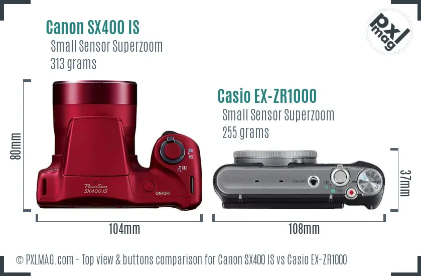 Canon SX400 IS vs Casio EX-ZR1000 top view buttons comparison