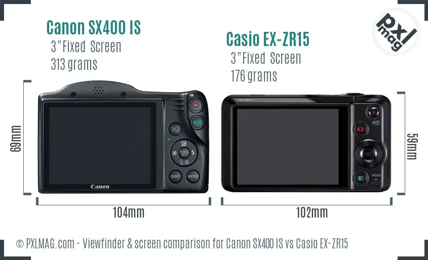 Canon SX400 IS vs Casio EX-ZR15 Screen and Viewfinder comparison
