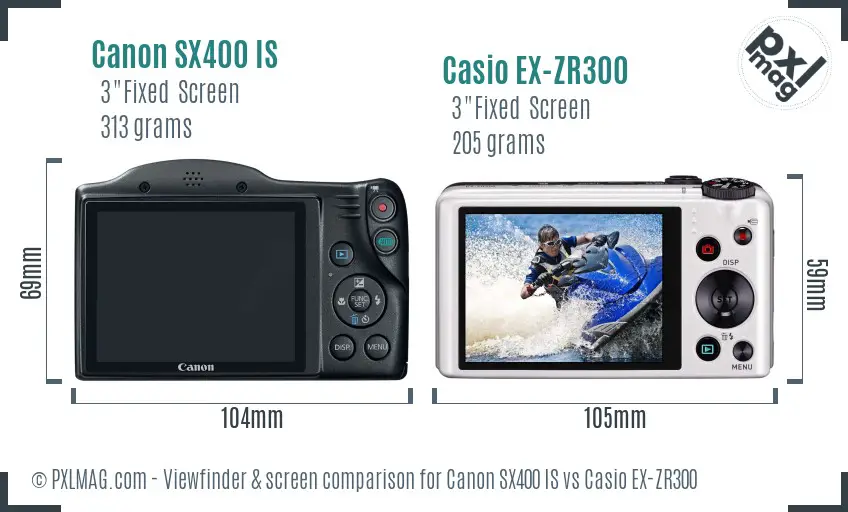 Canon SX400 IS vs Casio EX-ZR300 Screen and Viewfinder comparison