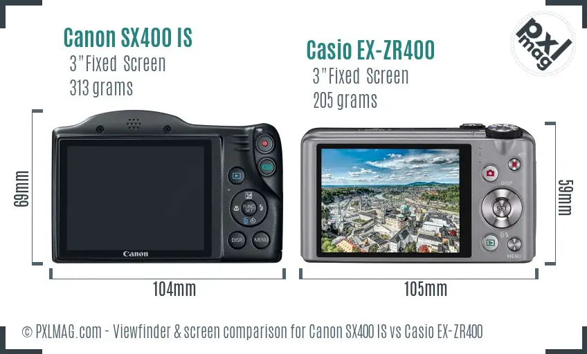 Canon SX400 IS vs Casio EX-ZR400 Screen and Viewfinder comparison Canon SX400 IS vs Casio EX-ZR400 Screen and Viewfinder comparison