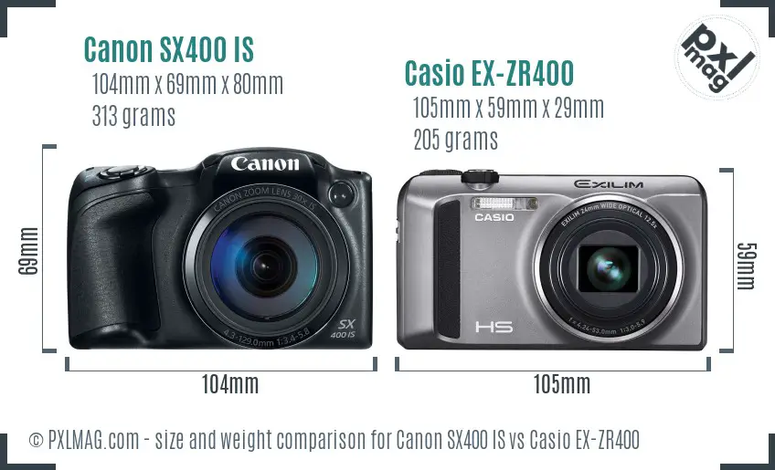 Canon SX400 IS vs Casio EX-ZR400 size comparison Canon SX400 IS vs Casio EX-ZR400 size comparison