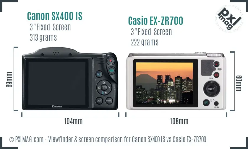 Canon SX400 IS vs Casio EX-ZR700 Screen and Viewfinder comparison