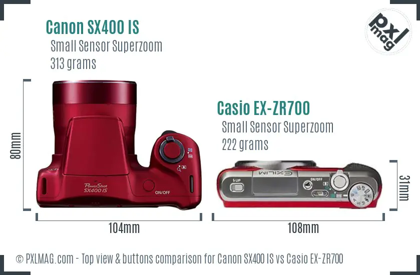 Canon SX400 IS vs Casio EX-ZR700 top view buttons comparison