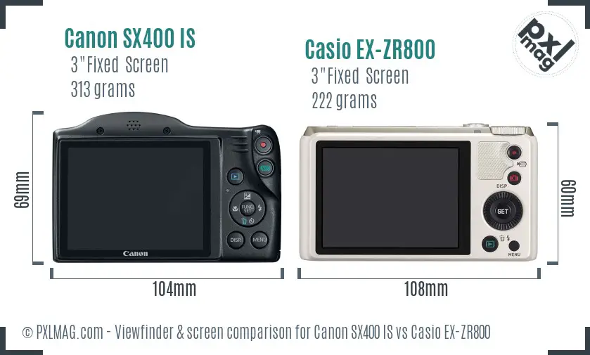 Canon SX400 IS vs Casio EX-ZR800 Screen and Viewfinder comparison