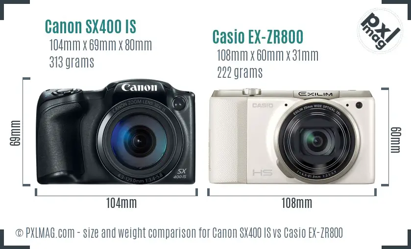 Canon SX400 IS vs Casio EX-ZR800 size comparison