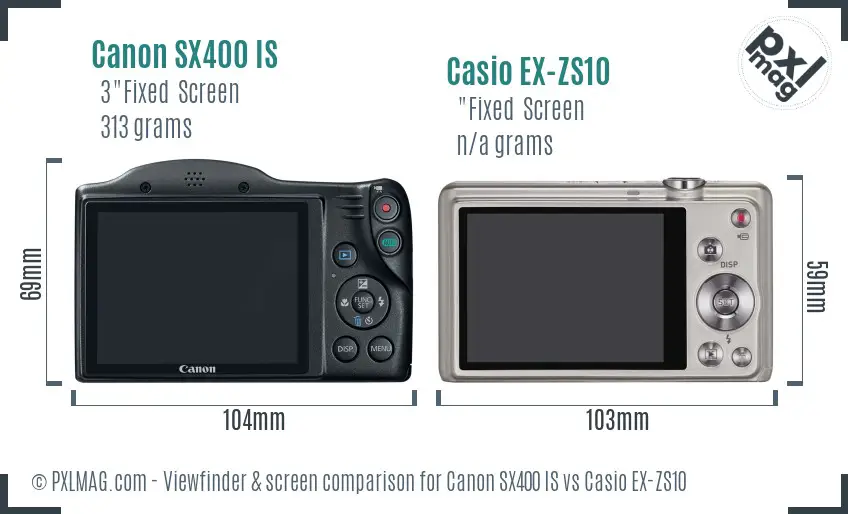 Canon SX400 IS vs Casio EX-ZS10 Screen and Viewfinder comparison