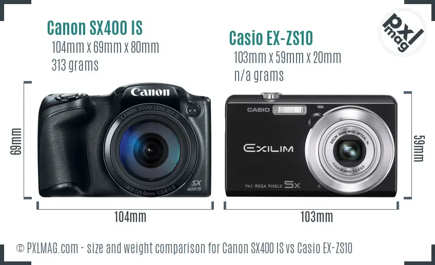 Canon SX400 IS vs Casio EX-ZS10 size comparison