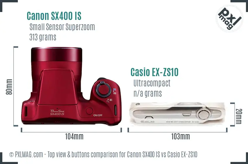 Canon SX400 IS vs Casio EX-ZS10 top view buttons comparison
