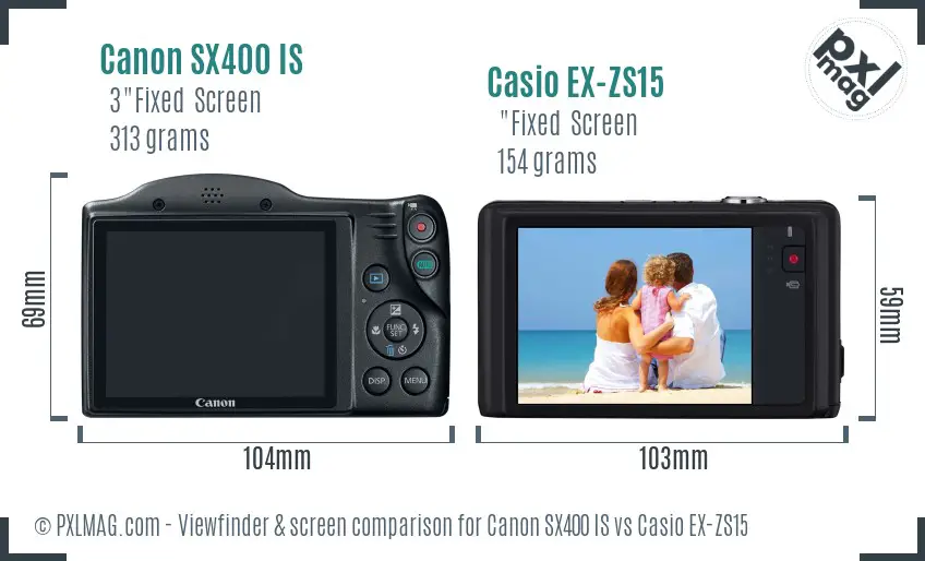 Canon SX400 IS vs Casio EX-ZS15 Screen and Viewfinder comparison