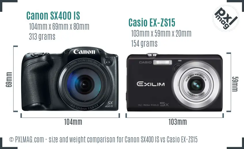 Canon SX400 IS vs Casio EX-ZS15 size comparison